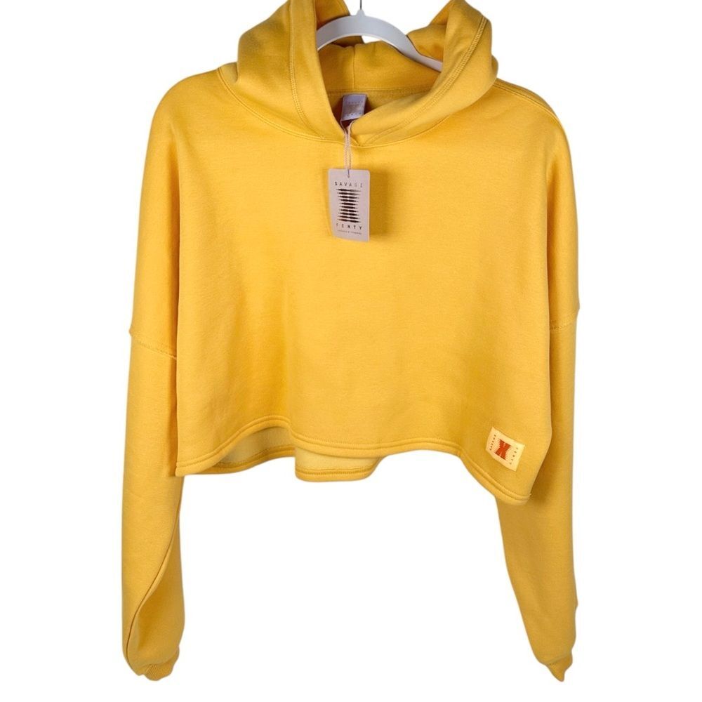 Savage x Fenty Yellow Essential Cropped Pullover Hoodie Womens Size XL 14-16 NWT - Picture 2 of 7